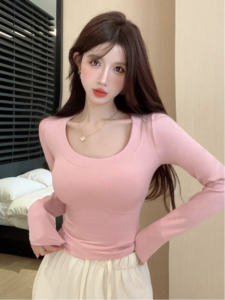 T Shirt Tight Fit - Kore Tarzı, Düz Renk, Uzun Kollu,