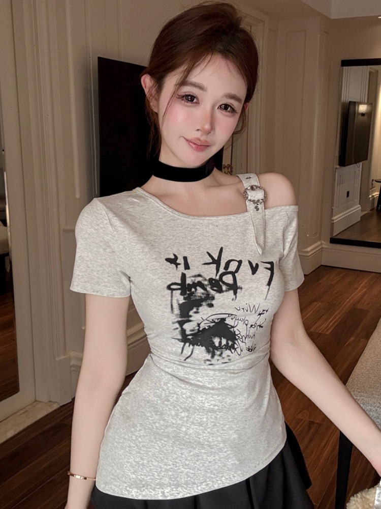 T Shirt Tight Fit - Şık ve Trend Omuzları Açık Kısa